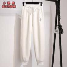 小憨鹿 设计师轻奢品牌卫裤女加绒加厚时尚宽松休闲运动裤子