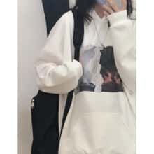 【QUANSE】 卫衣女韩版ins潮牌设计感卡通图案印花套头上衣服女宽松百搭外套学生慵懒风帽衫